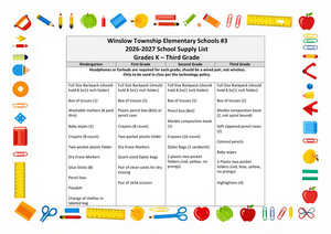 Winslow Township Elementary Schools #3 2026-2027 School Supply List  Grades K – Third Grade 